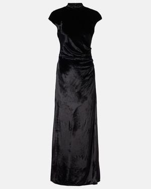 STAUD Tina Ruched Velvet Gown - Black