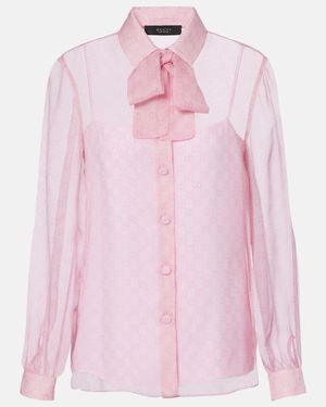 Gucci Bedruckte Schluppenbluse Gg Aus Chiffon - Pink