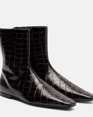 TOTEME Croc-Effect Leather Ankle Boots - Black