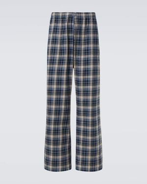 ERL Plaid Cotton Wide-Leg Trousers - Blue