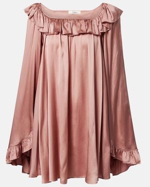 Chloé Ruffled Silk Satin Minidress - Pink