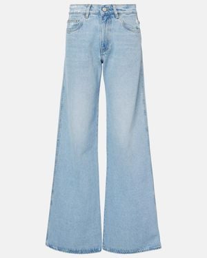 Coperni Leather-Trimmed Wide-Leg Jeans - Blue