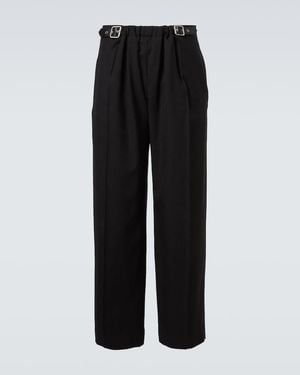 Loewe Belted Wool Straight Trousers - Black