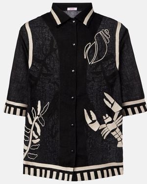 Eres Crab Embroidered Linen Shirt - Black