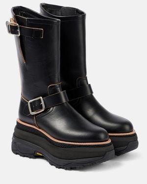 Sacai Leather Platform Biker Boots - Black