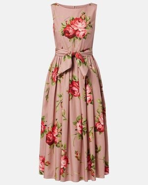 Dolce & Gabbana Floral Belted Cotton Midi Dress - Red