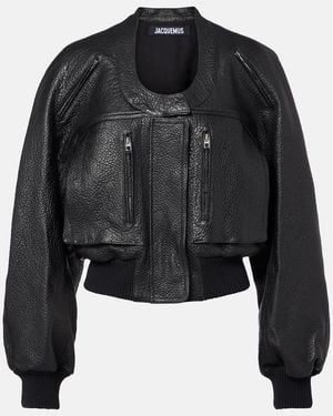 Jacquemus Cropped Leather Jacket - Black