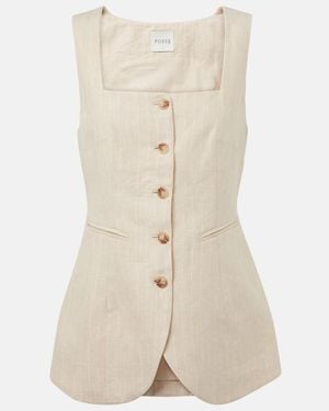 Posse Lucille Pinstripe Linen Vest - Natural