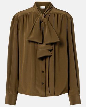 Saint Laurent Tie-Neck Silk Crepe De Chine Blouse - Green