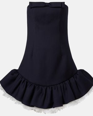 ShuShu/Tong Bow-Detail Ruffled Wool Minidress - Blue