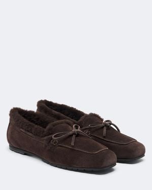 Aeyde Jasper Shearling-Lined Suede Boat Shoes - Brown