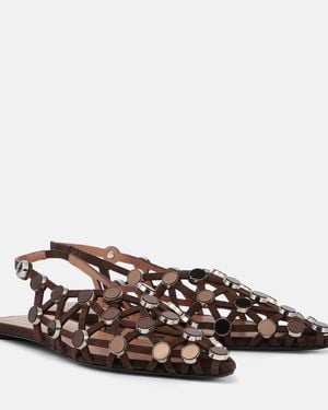 The Attico Grid Embellished Suede Slingback Flats - Brown