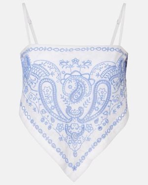 Self-Portrait Top Aus Leinen Und Baumwolle - Blau