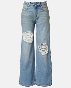 Area Jeans Anchos Adornados Con Efecto Desgastado - Azul