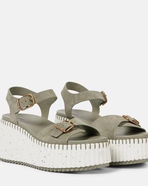 Chloé Nama Suede Platform Sandals - Metallic