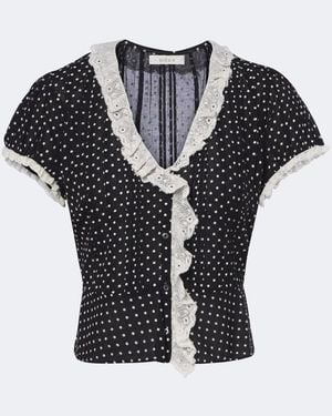 Doen Top Orella En Voile De Coton A Pois - Noir
