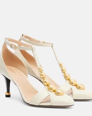 Chloé Cleia Embellished Leather Court Shoes - Natural