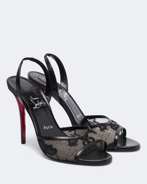 Christian Louboutin Miss Z Lace-Trimmed Leather Slingback Sandals - Black