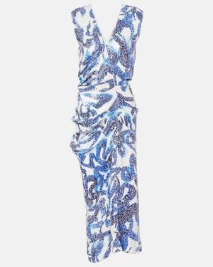Dries Van Noten Sequined Draped Midi Dress - Blue