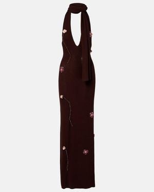 AYA MUSE Stem Floral-Applique Knitted Maxi Dress - Purple