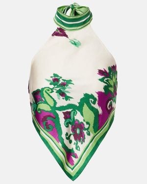 Poupette Guilia Printed Halterneck Satin Top - Green