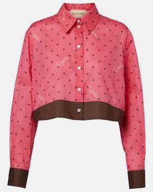 Valentino Camisa Cropped De Algodon Estampada - Rojo