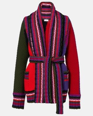 PUCCI Striped Wool Wrap Cardigan - Red