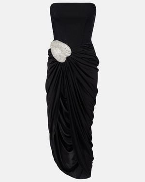 David Koma Embellished Draped Wool-Blend Corset Dress - Black