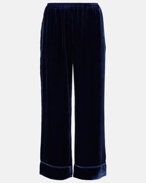 Asceno Brescia Mid-Rise Velvet Wide-Leg Trousers - Blue