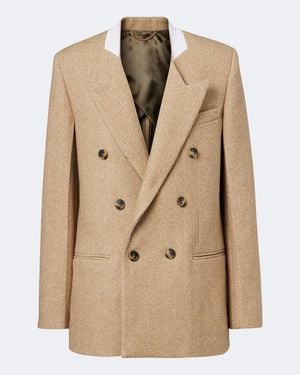 Victoria Beckham Double-Breasted Wool-Blend Blazer - Natural