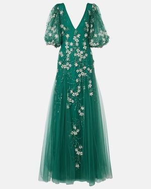 Costarellos Floral-Applique Tulle And Lurex Gown - Green