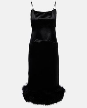 JACQUES WEI Shearling-Trimmed Satin Slip Dress - Black