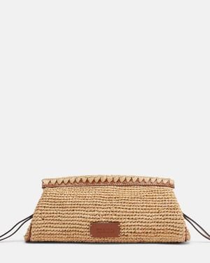 STAUD Clutch Maude Aus Raffiabast Mit Leder - Natur
