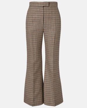 Valentino Houndstooth Cropped Virgin Wool Flared Trousers - Brown