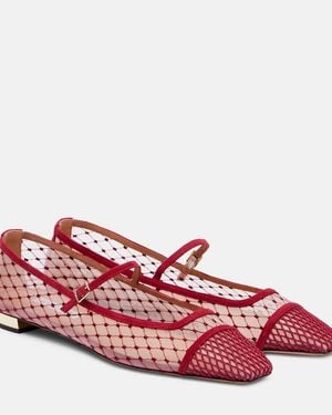 Aquazzura Juliette Suede-Trimmed Mary Jane Flats - Red