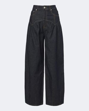 Ganni Gathered Barrel-Leg Jeans - Blue