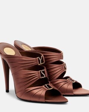 Saint Laurent Emilie Crepe Satin Mules - Brown
