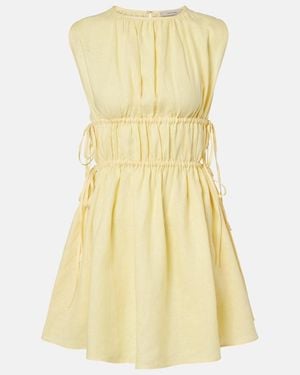 Asceno Como Gathered Linen Minidress - Yellow