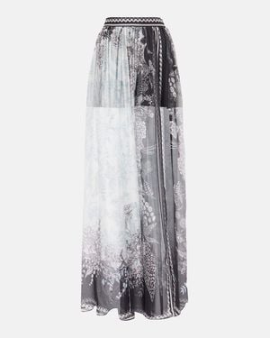 Elie Saab Printed Silk Chiffon Maxi Skirt - Grey