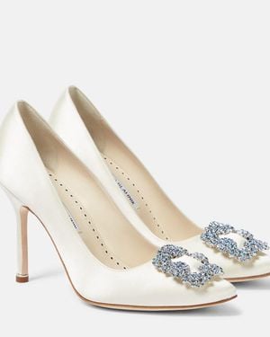 Manolo Blahnik Bridal Hangisi 105 Embellished Satin Court Shoes - White
