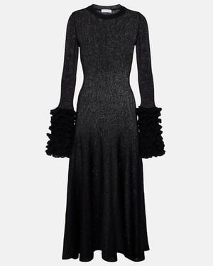 Alaïa Noir Frill-Cuff Knitted Wool-Blend Midaxi Dress - Black