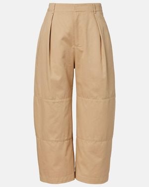 Loewe Cotton Cropped Barrel-Leg Trousers - Natural