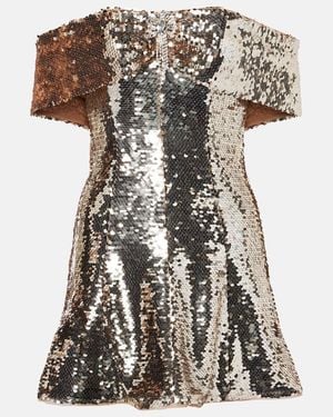 Self-Portrait Off-Shoulder Boucle Minidress in Natural | Lyst UK