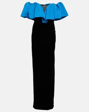 Monique Lhuillier Ruffle-Trimmed Taffeta Gown - Blue