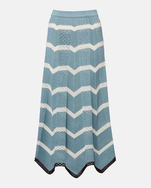 La DoubleJ Chevron Crochet Cotton Midi Skirt - Blue