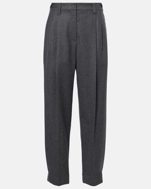 Brunello Cucinelli Baggy Sartorial High-Rise Wool Straight Pants - Gray