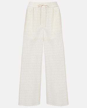 Valentino Broderie Anglaise Cotton Wide-Leg Pants - White