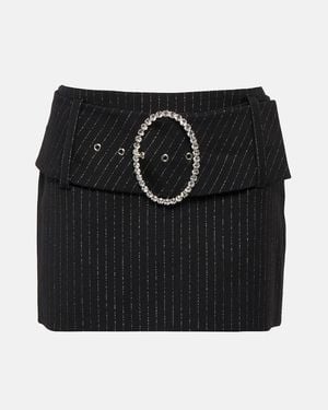 Alessandra Rich Low-Rise Wool-Blend Pinstriped Miniskirt - Black