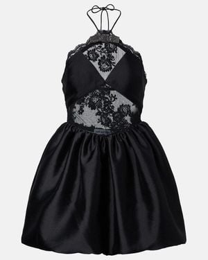 Self-Portrait Lace-Trimmed Halterneck Taffeta Minidress - Black