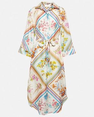 Zimmermann Halcyon Floral Silk Midi Dress - Metallic